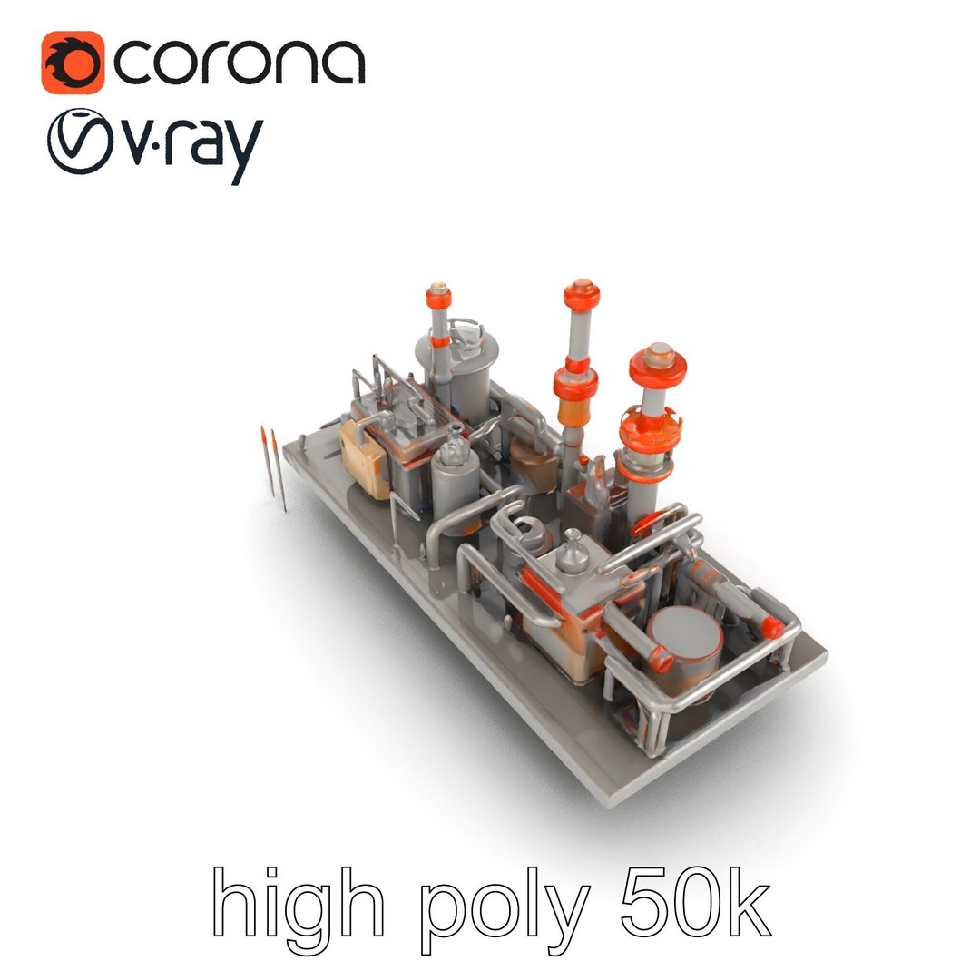Industrial Oil Refinery 3D Model – Low Poly Modular Kitbash, FBX - View 15