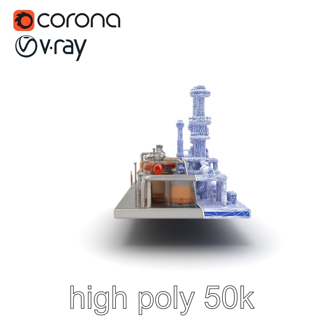 Industrial Oil Refinery 3D Model – Low Poly Modular Kitbash, FBX - View 16