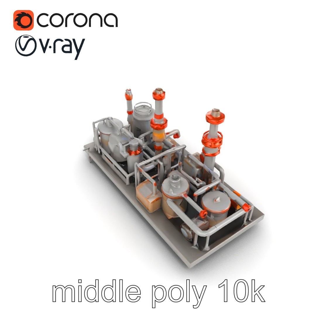 Industrial Oil Refinery 3D Model – Low Poly Modular Kitbash, FBX - View 17