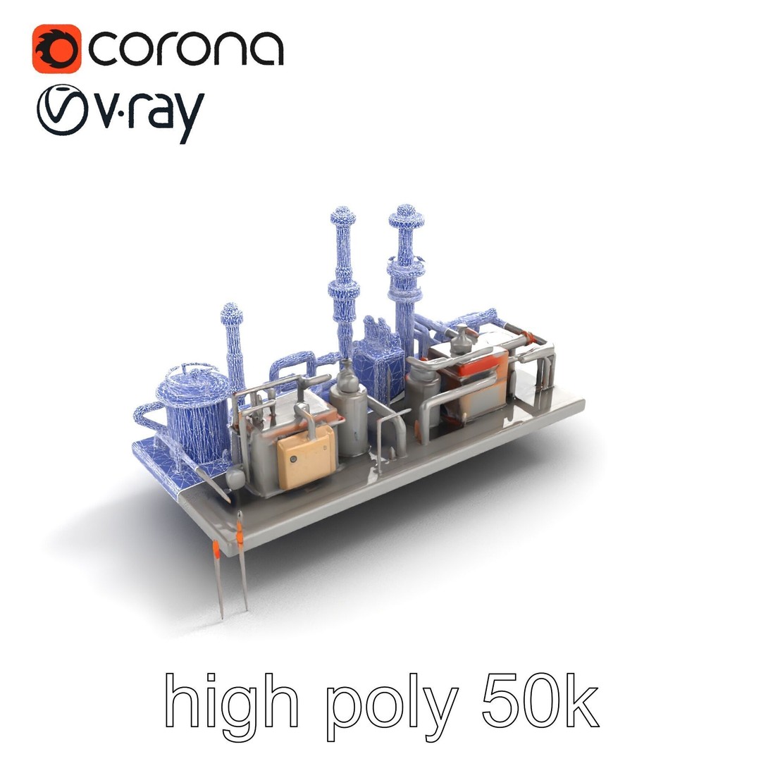 Industrial Oil Refinery 3D Model – Low Poly Modular Kitbash, FBX - View 18