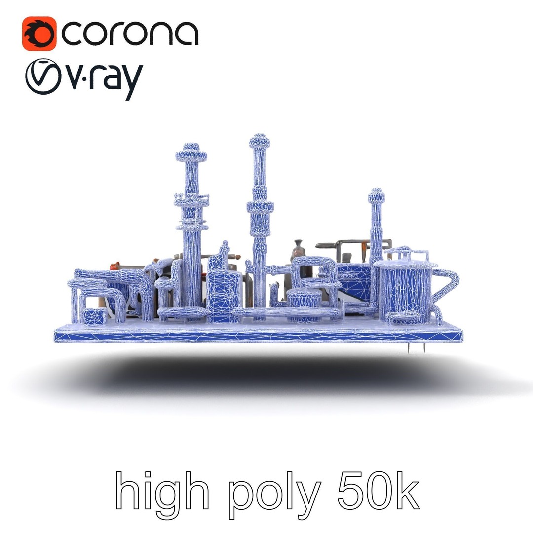 Industrial Oil Refinery 3D Model – Low Poly Modular Kitbash, FBX - View 20
