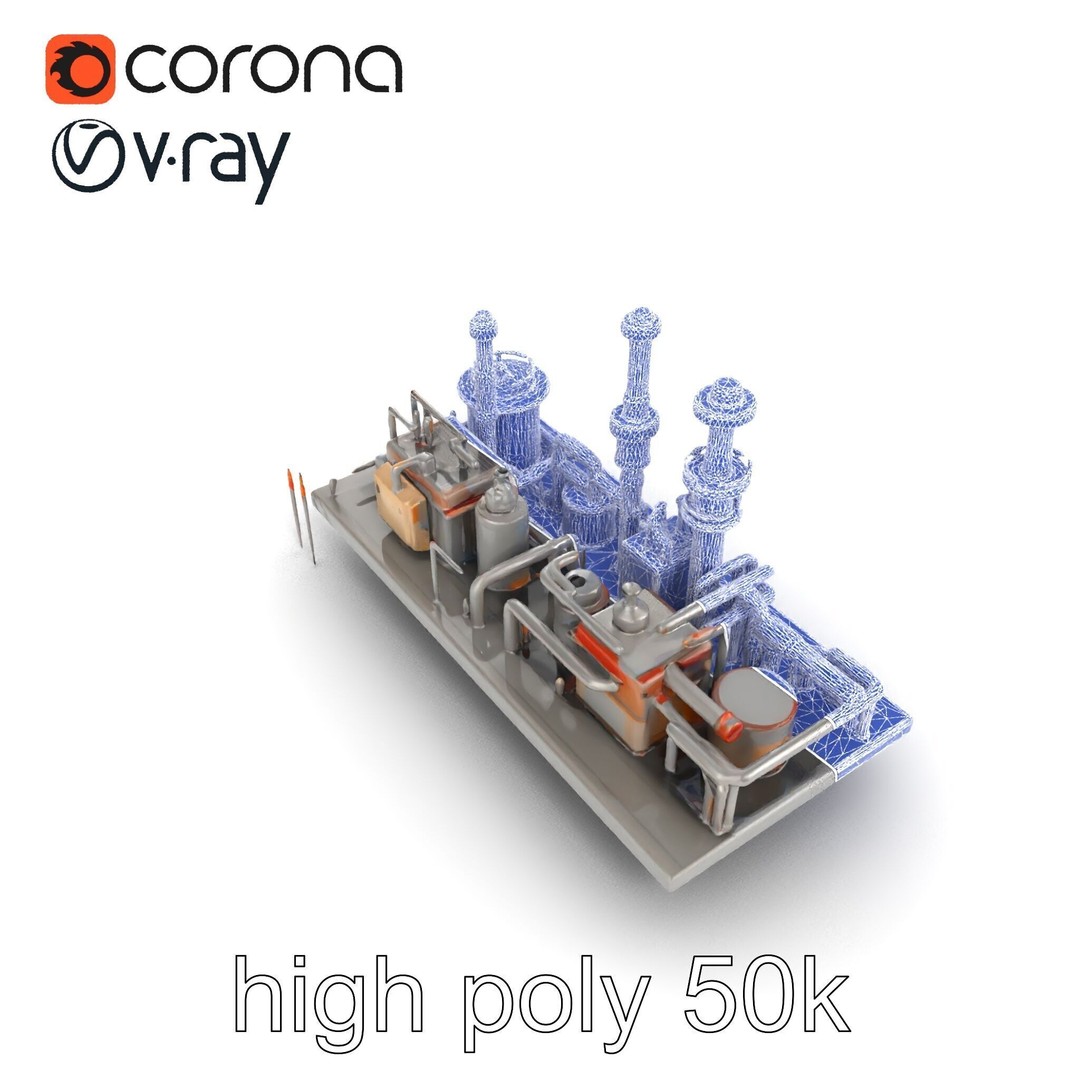Industrial Oil Refinery 3D Model – Low Poly Modular Kitbash, FBX - View 21