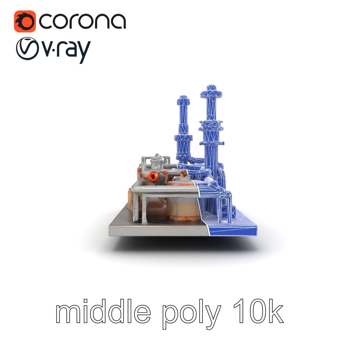 Industrial Oil Refinery 3D Model – Low Poly Modular Kitbash, FBX - View 22