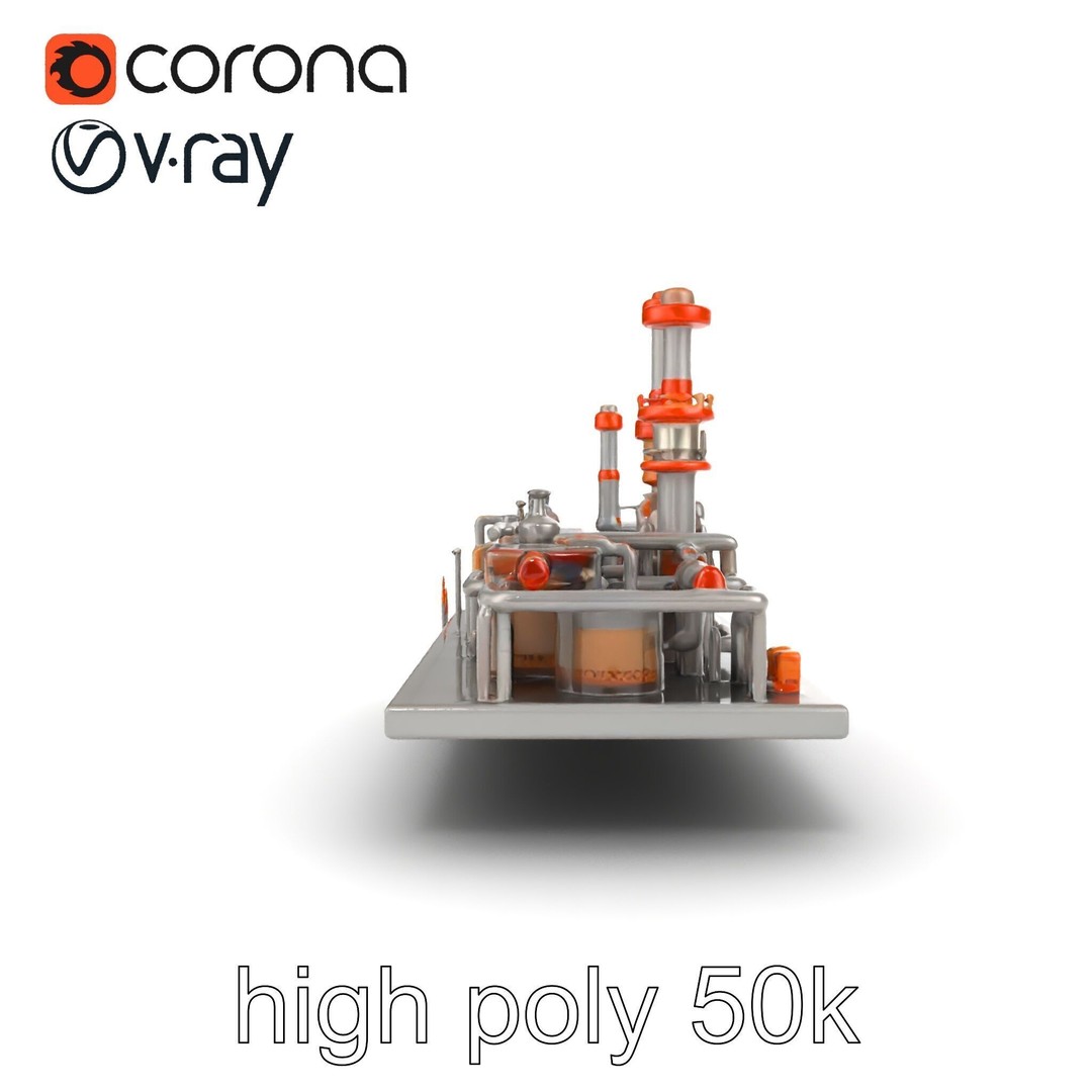 Industrial Oil Refinery 3D Model – Low Poly Modular Kitbash, FBX - View 24