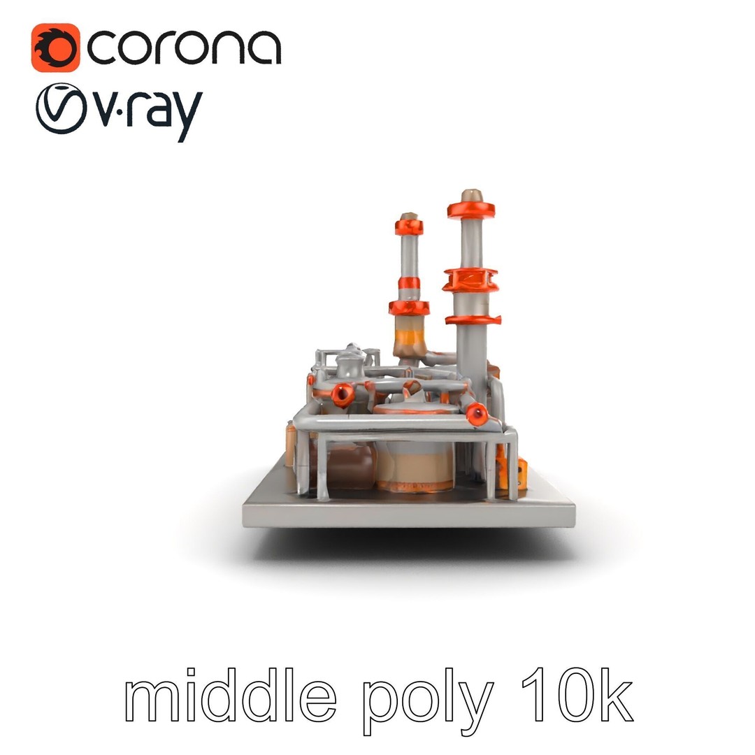 Industrial Oil Refinery 3D Model – Low Poly Modular Kitbash, FBX - View 26