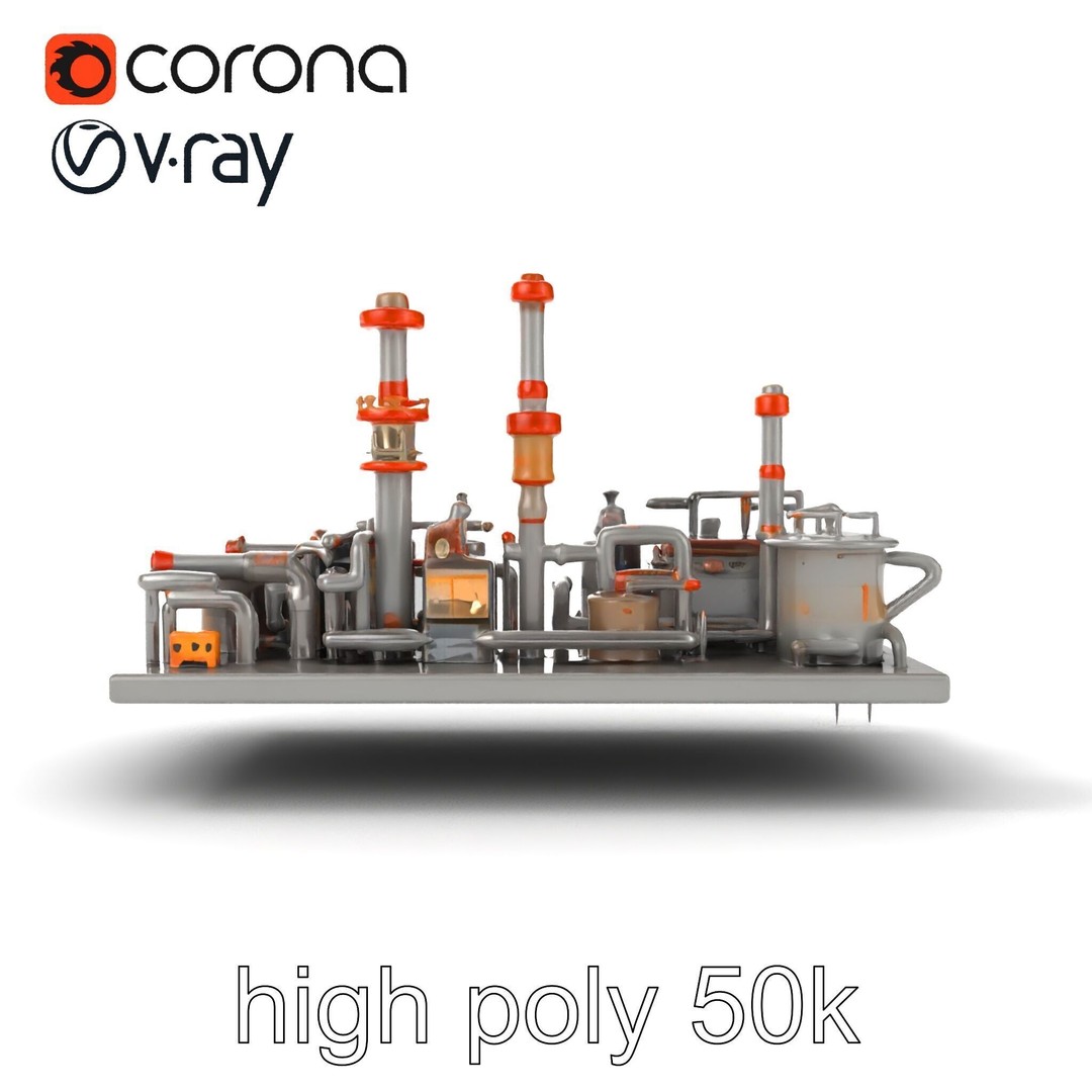 Industrial Oil Refinery 3D Model – Low Poly Modular Kitbash, FBX - View 30
