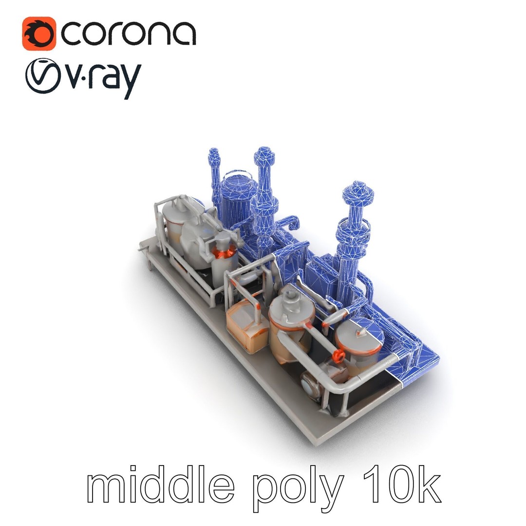 Industrial Oil Refinery 3D Model – Low Poly Modular Kitbash, FBX - View 31