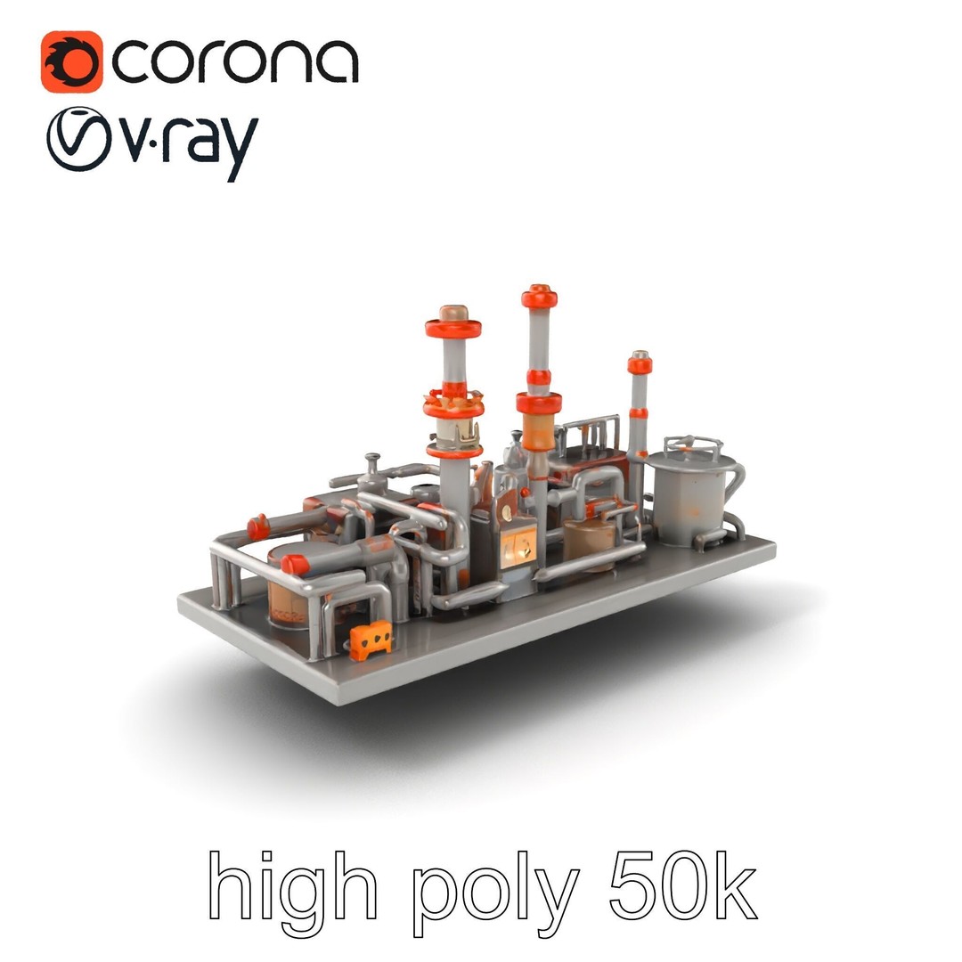 Industrial Oil Refinery 3D Model – Low Poly Modular Kitbash, FBX - View 4