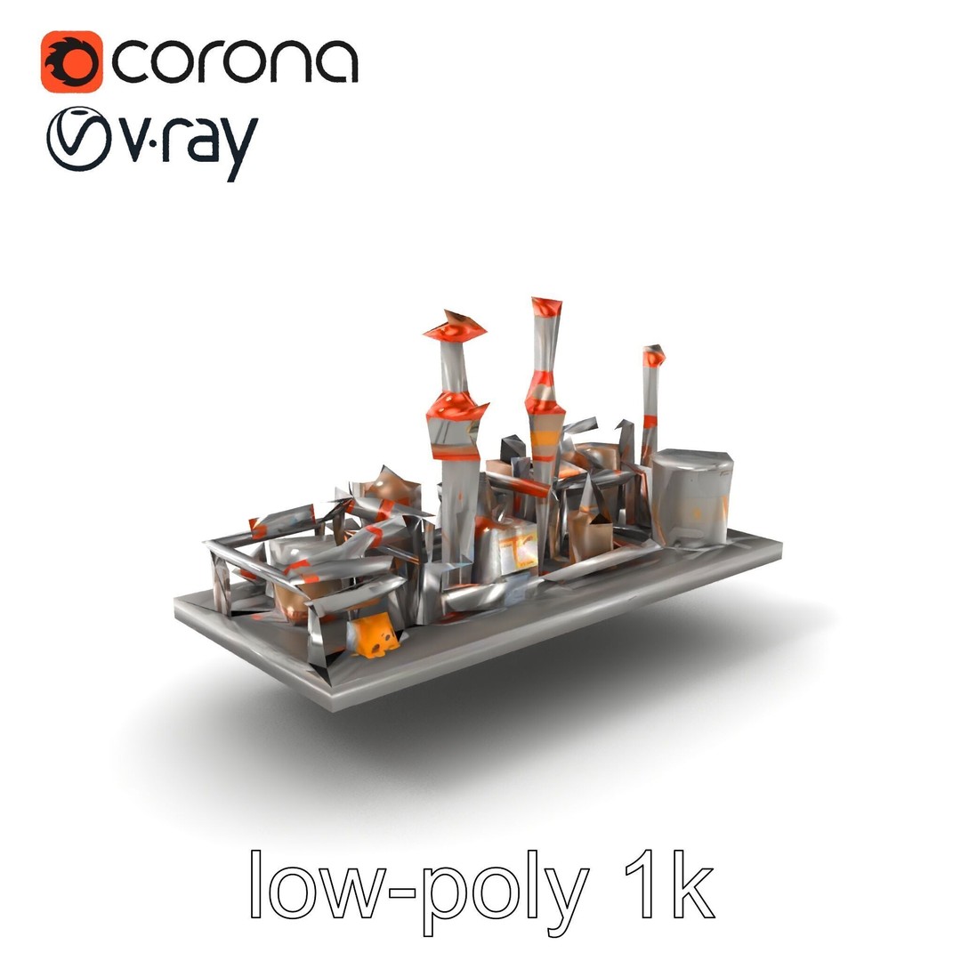 Industrial Oil Refinery 3D Model – Low Poly Modular Kitbash, FBX - View 6