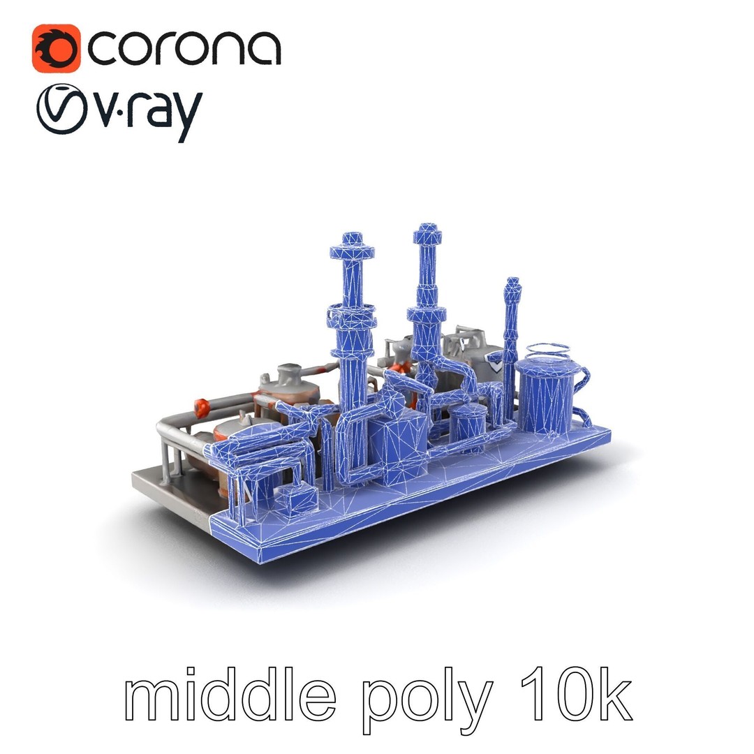 Industrial Oil Refinery 3D Model – Low Poly Modular Kitbash, FBX - View 7