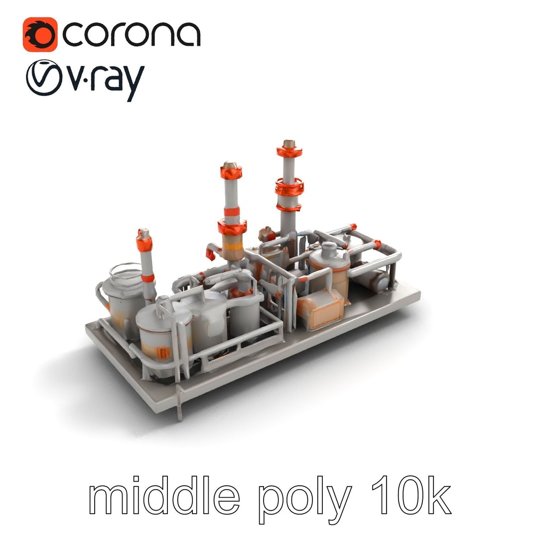 Industrial Oil Refinery 3D Model – Low Poly Modular Kitbash, FBX - View 9