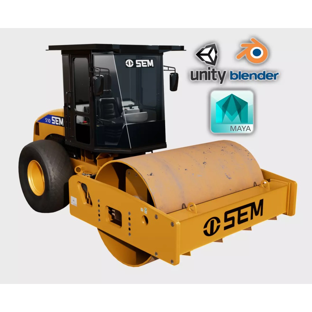 SEM 510 Soil Compactor 3D Model – Low Poly PBR Asset, FBX - View 2