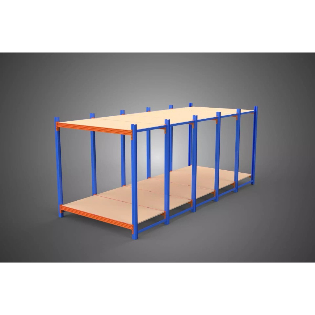 Horizontal Wood Metal Warehouse Shelving 3D Model – Game Ready, FBX, PBR - View 2