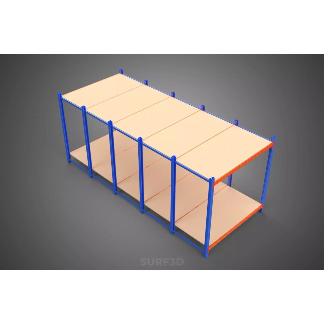Horizontal Wood Metal Warehouse Shelving 3D Model – Game Ready, FBX, PBR - View 3