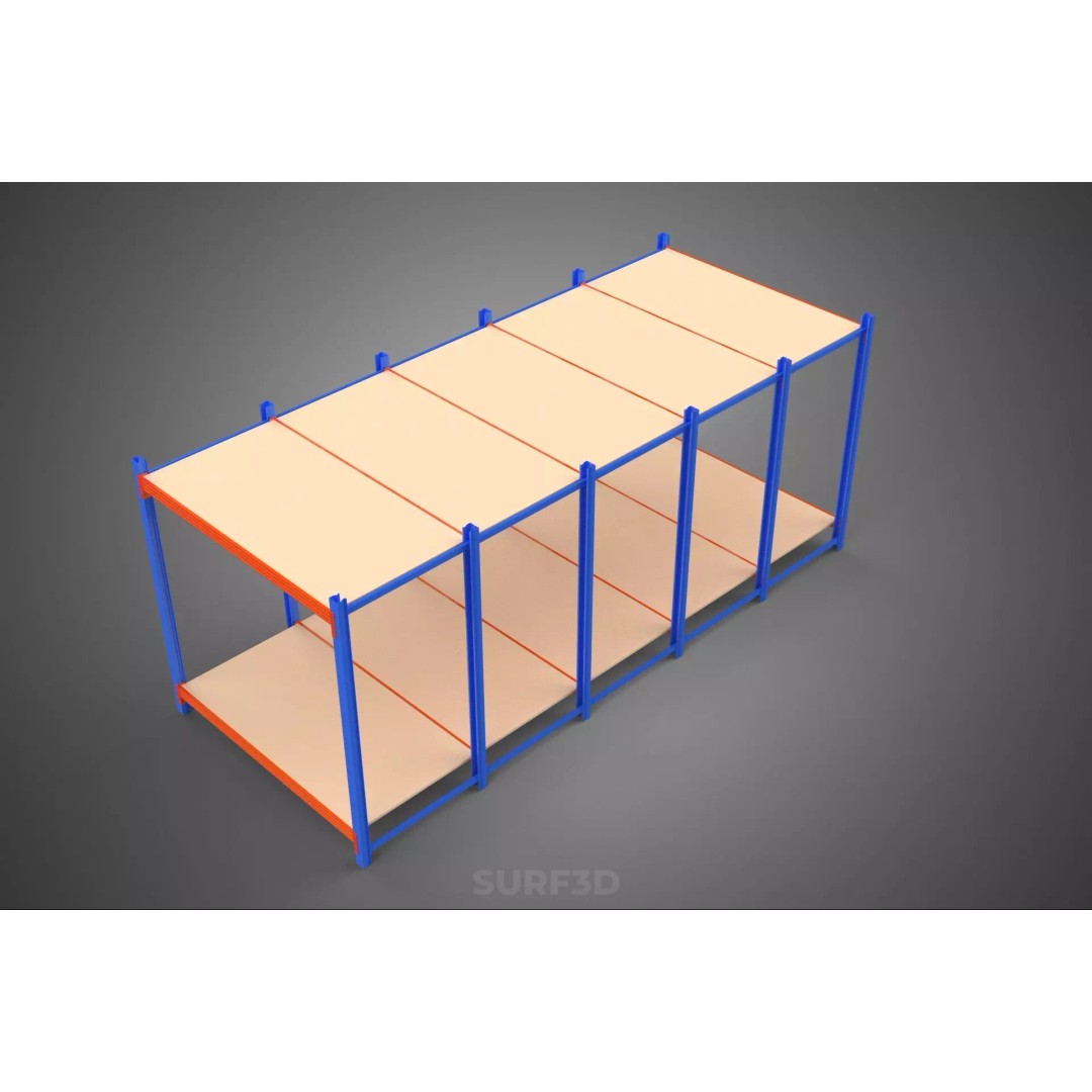 Horizontal Wood Metal Warehouse Shelving 3D Model – Game Ready, FBX, PBR - View 5