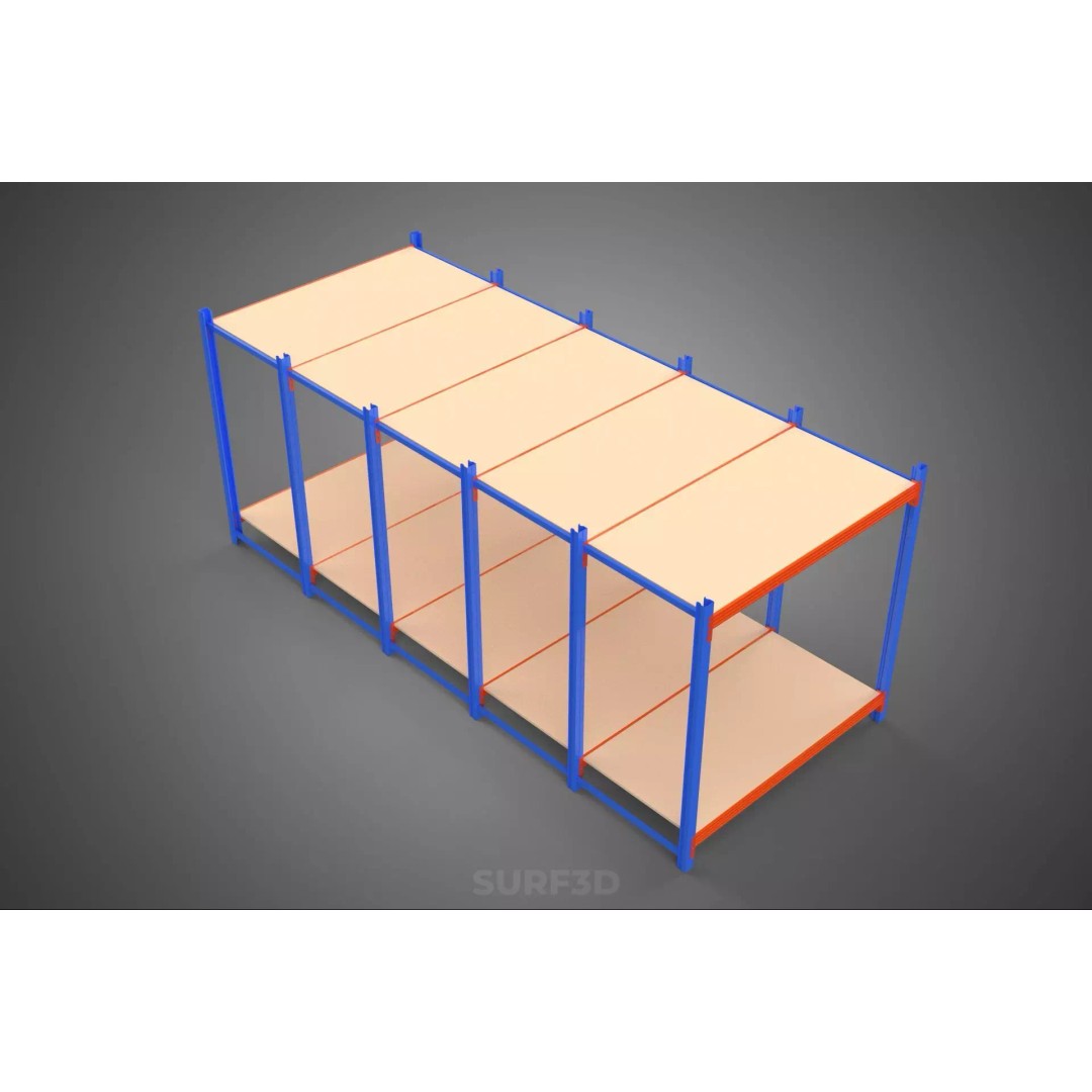 Horizontal Wood Metal Warehouse Shelving 3D Model – Game Ready, FBX, PBR - View 7