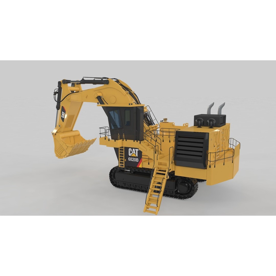 Mining Excavator 3D Model – Rigged Heavy Machinery for Animation - View 4