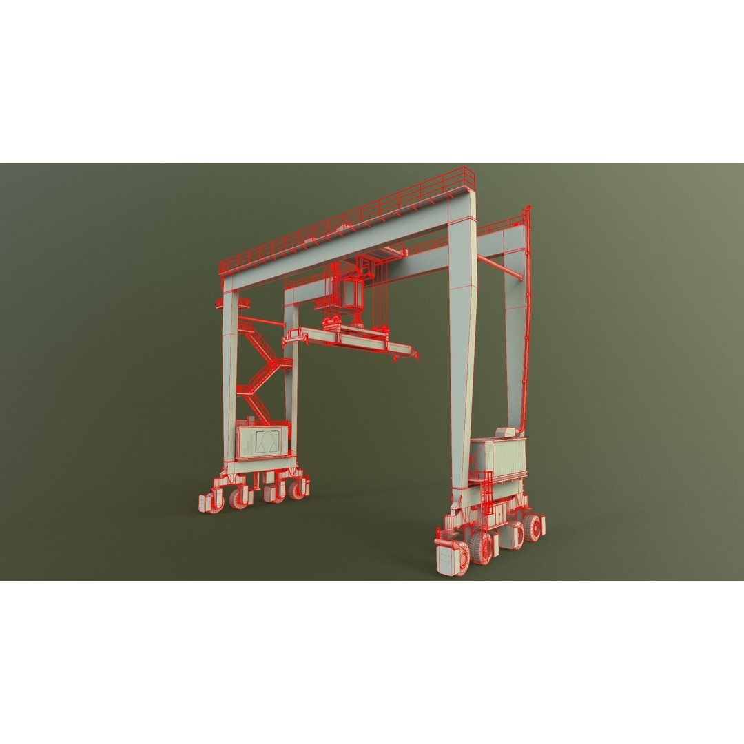 PBR Rubber Tyred Gantry Crane 3D Model – Low Poly Game Asset, FBX