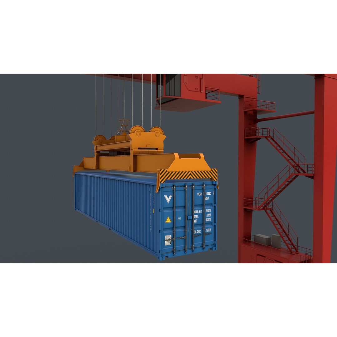 PBR Rubber Tyred Gantry Crane 3D Model – Low Poly Game Asset, FBX - View 10