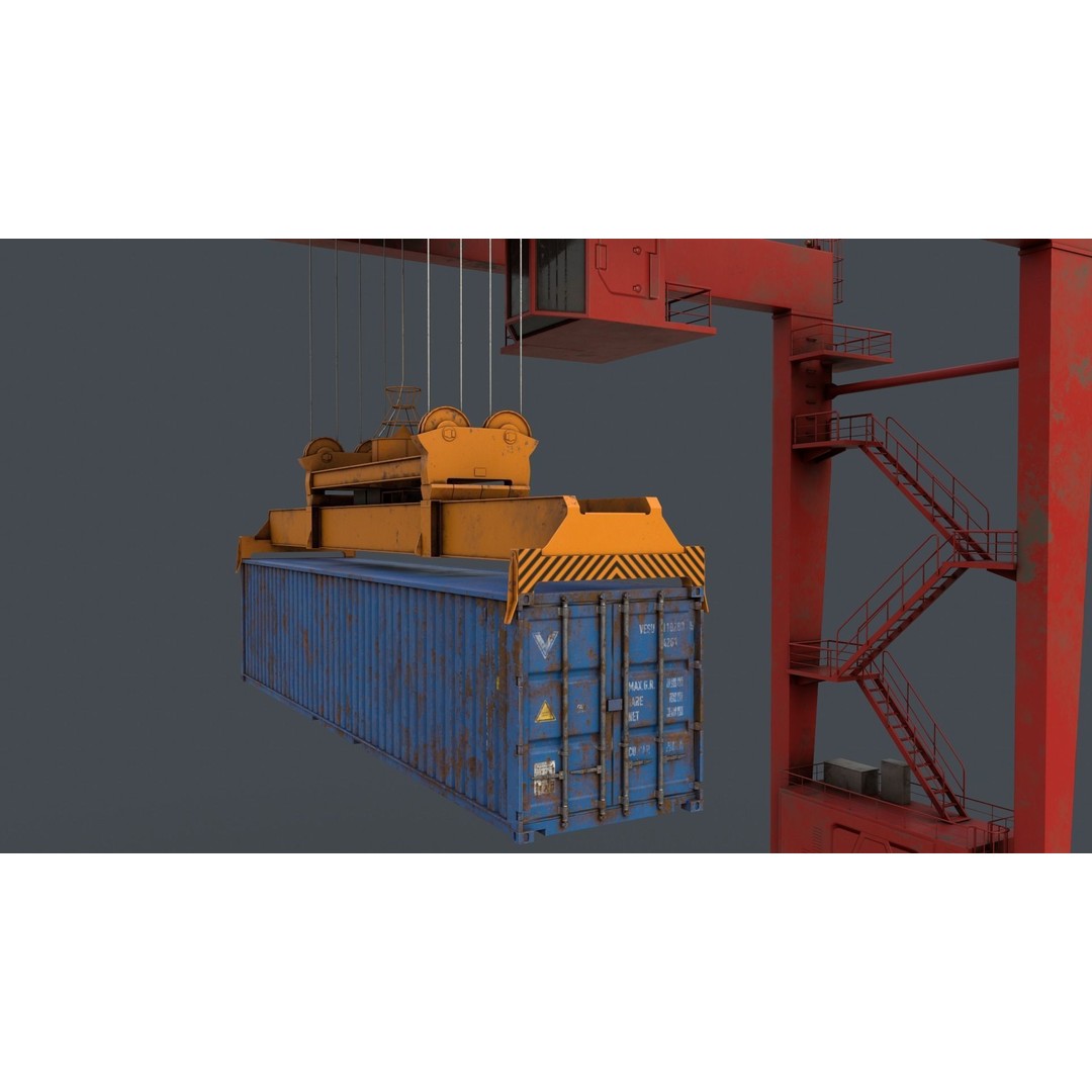 PBR Rubber Tyred Gantry Crane 3D Model – Low Poly Game Asset, FBX - View 11