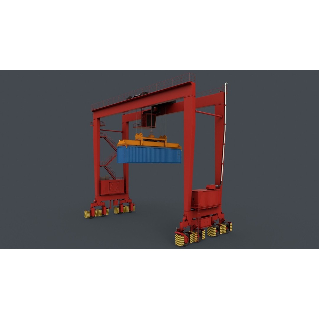 PBR Rubber Tyred Gantry Crane 3D Model – Low Poly Game Asset, FBX - View 12