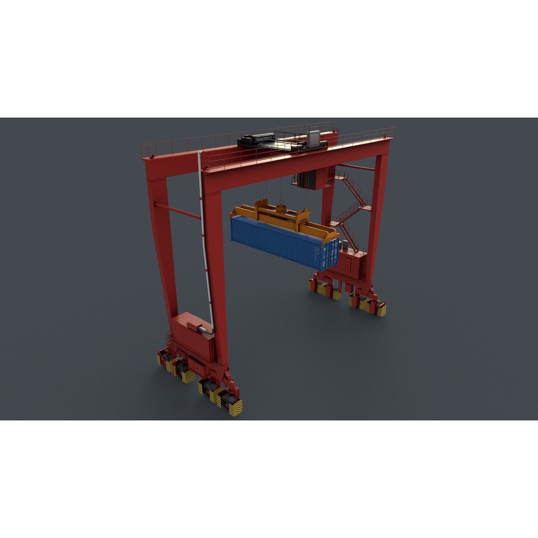 PBR Rubber Tyred Gantry Crane 3D Model – Low Poly Game Asset, FBX - View 13