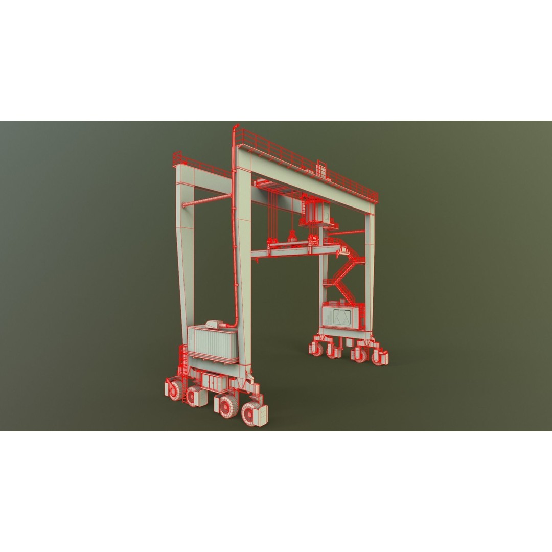 PBR Rubber Tyred Gantry Crane 3D Model – Low Poly Game Asset, FBX - View 14