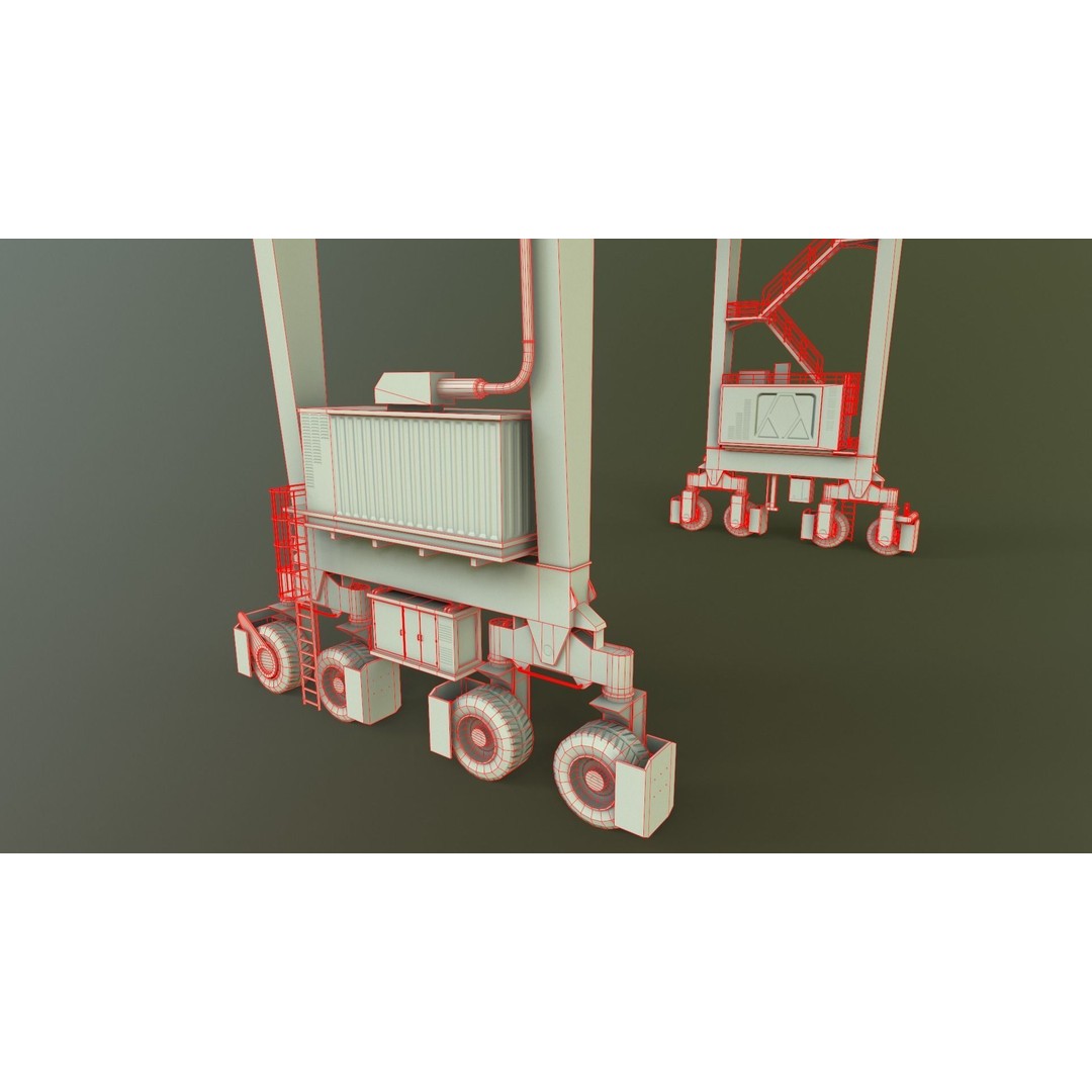 PBR Rubber Tyred Gantry Crane 3D Model – Low Poly Game Asset, FBX - View 15