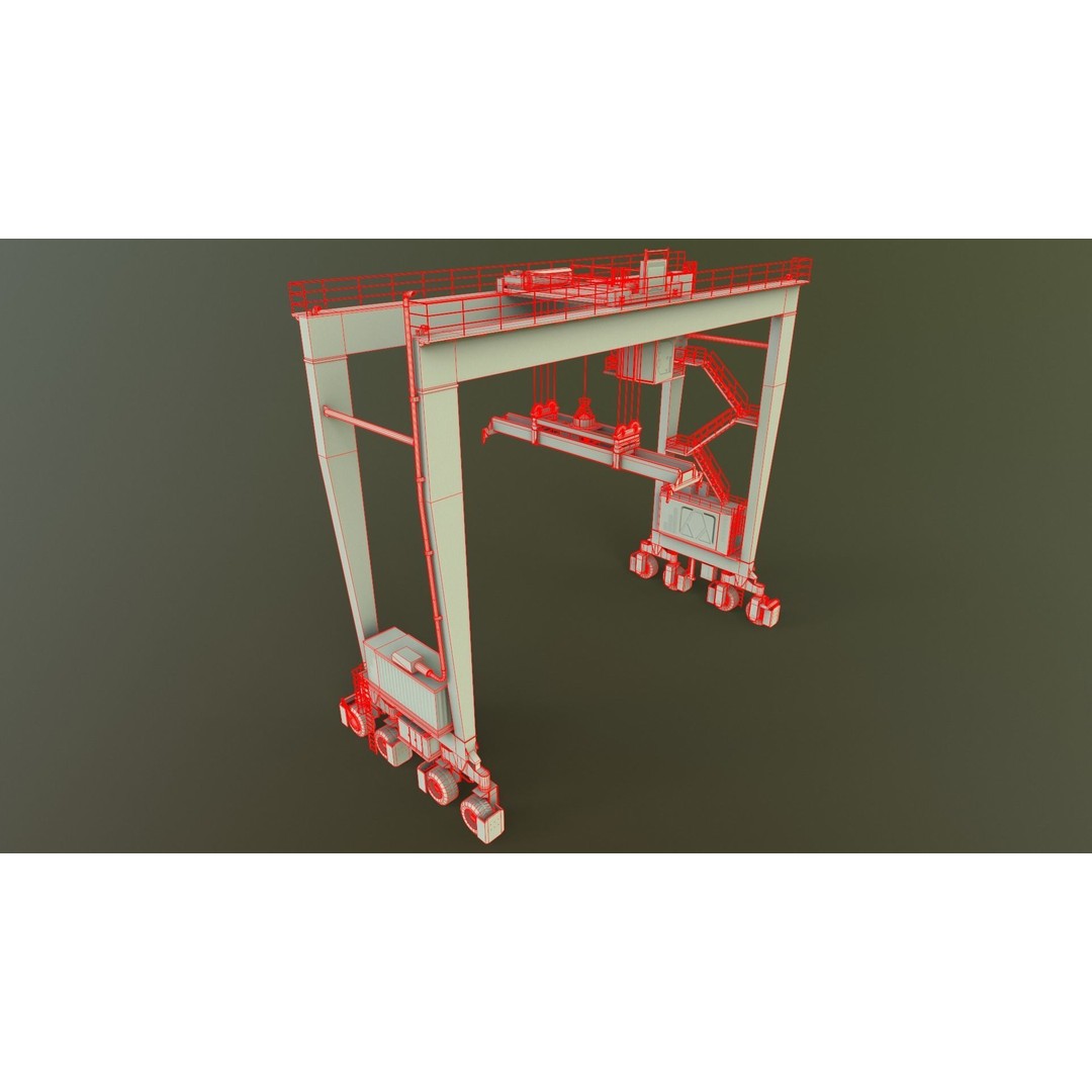 PBR Rubber Tyred Gantry Crane 3D Model – Low Poly Game Asset, FBX - View 16