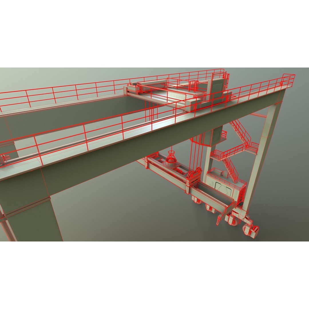 PBR Rubber Tyred Gantry Crane 3D Model – Low Poly Game Asset, FBX - View 17