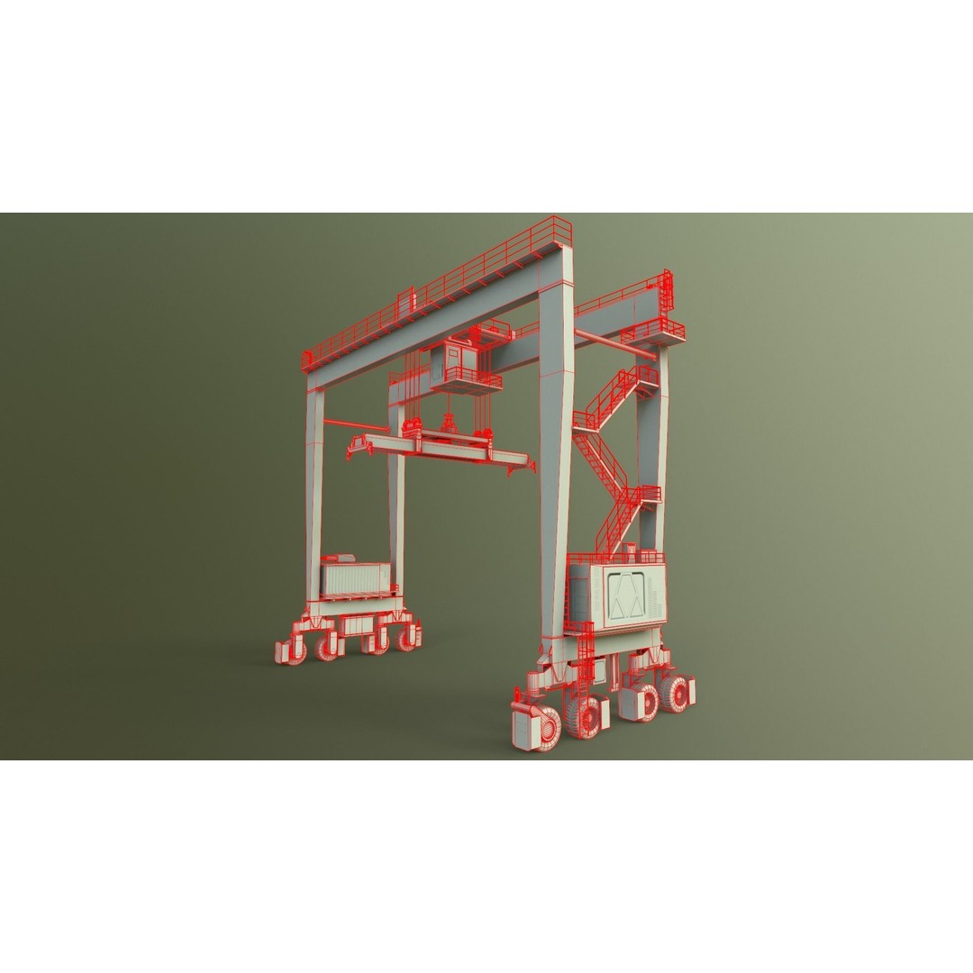 PBR Rubber Tyred Gantry Crane 3D Model – Low Poly Game Asset, FBX - View 18
