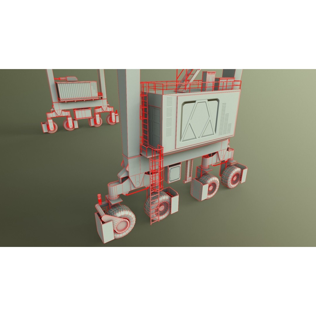 PBR Rubber Tyred Gantry Crane 3D Model – Low Poly Game Asset, FBX - View 19