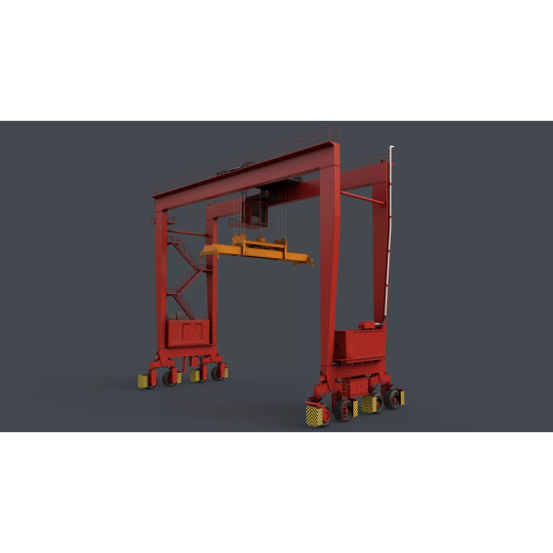 PBR Rubber Tyred Gantry Crane 3D Model – Low Poly Game Asset, FBX - View 2