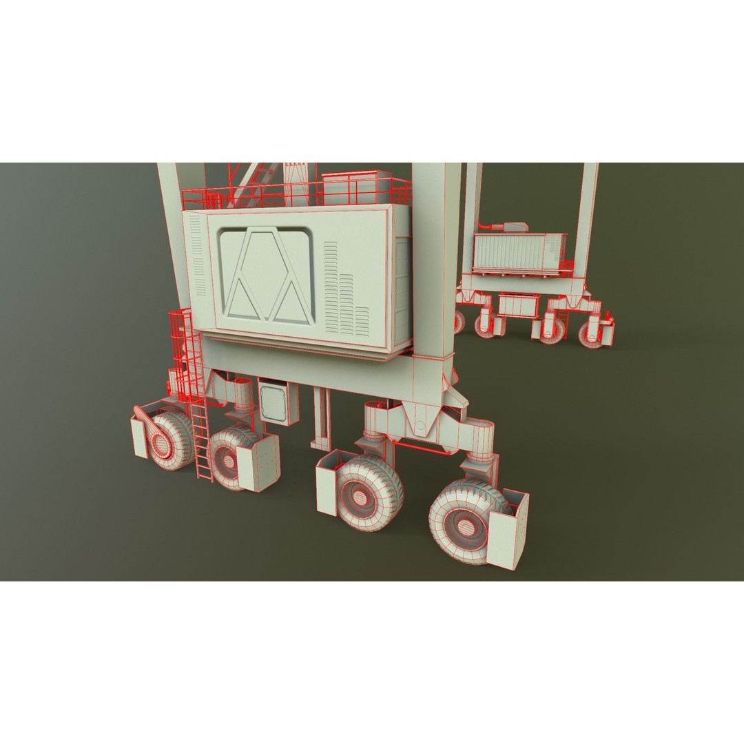 PBR Rubber Tyred Gantry Crane 3D Model – Low Poly Game Asset, FBX - View 20