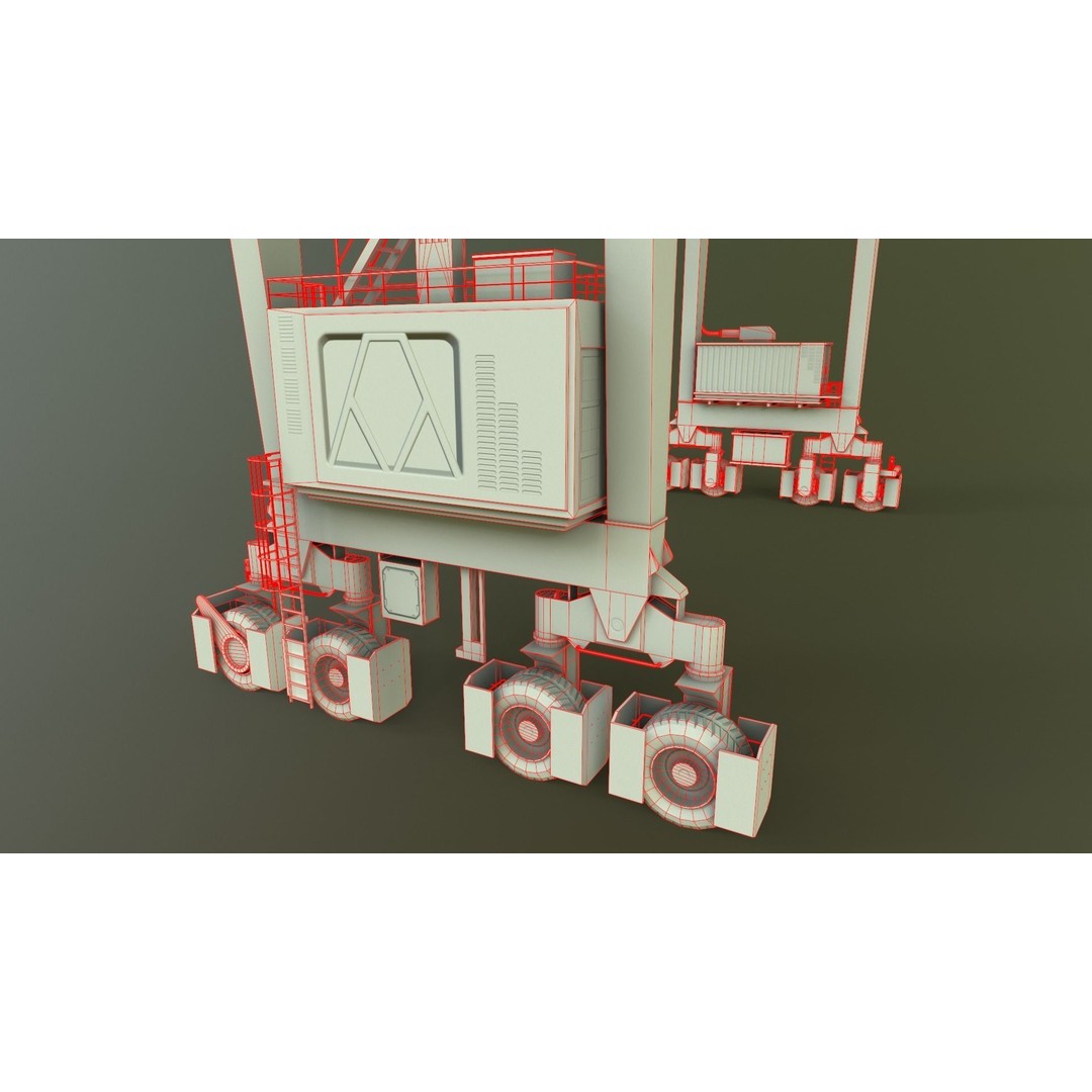 PBR Rubber Tyred Gantry Crane 3D Model – Low Poly Game Asset, FBX - View 21