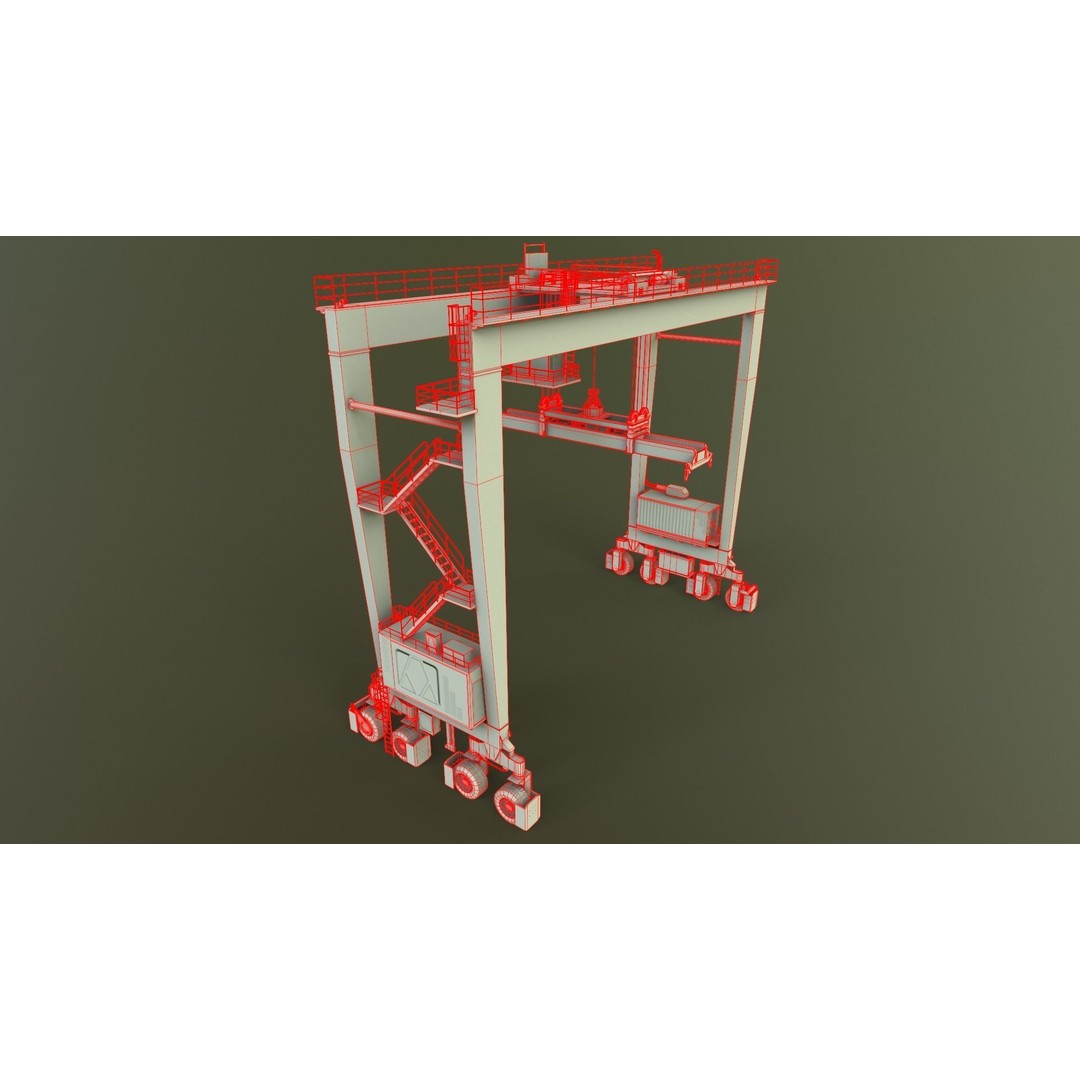 PBR Rubber Tyred Gantry Crane 3D Model – Low Poly Game Asset, FBX - View 22