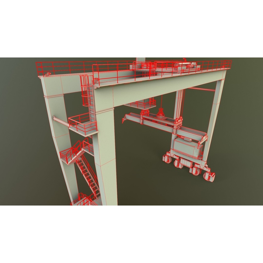 PBR Rubber Tyred Gantry Crane 3D Model – Low Poly Game Asset, FBX - View 23