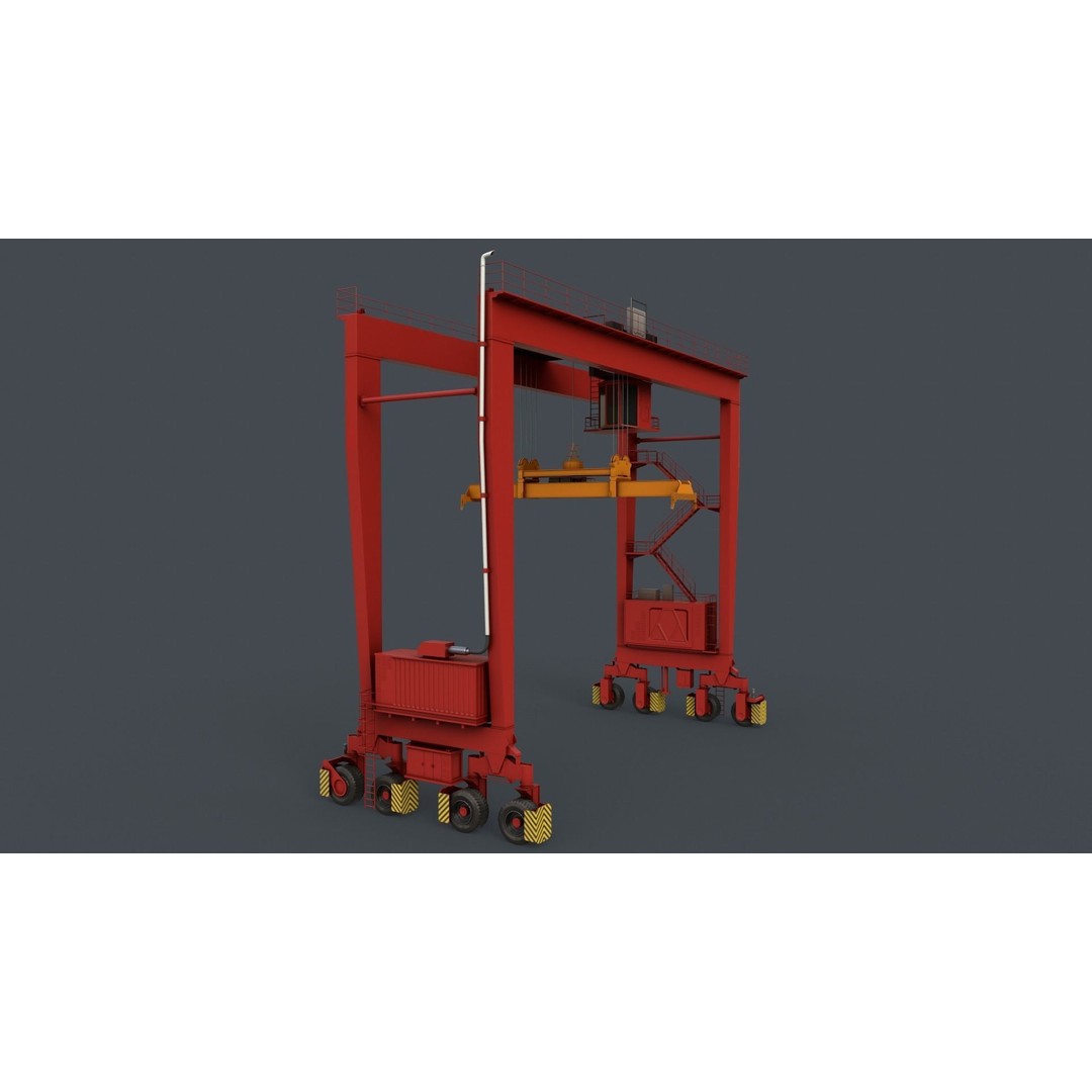 PBR Rubber Tyred Gantry Crane 3D Model – Low Poly Game Asset, FBX - View 3