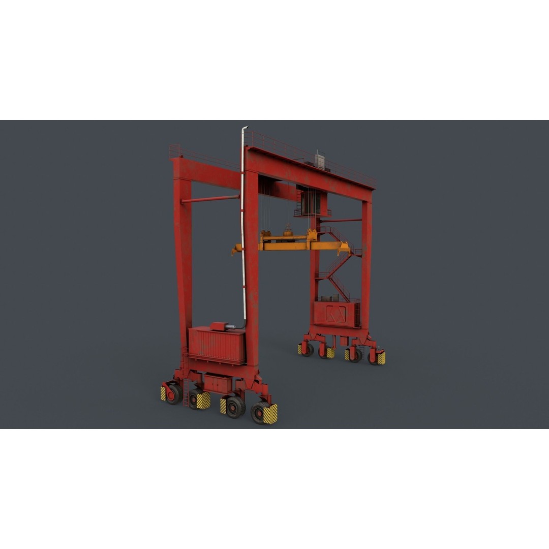 PBR Rubber Tyred Gantry Crane 3D Model – Low Poly Game Asset, FBX - View 4