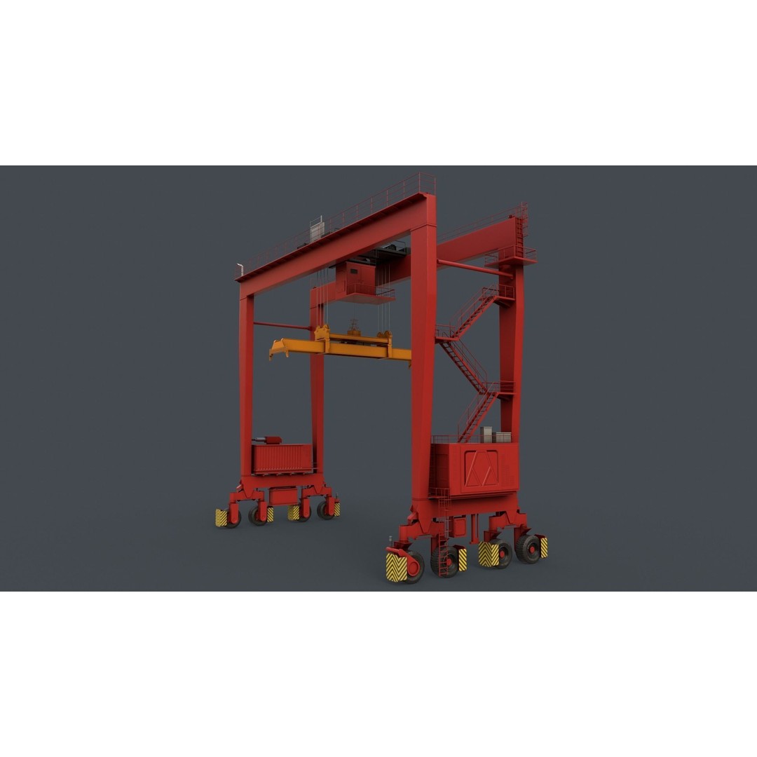 PBR Rubber Tyred Gantry Crane 3D Model – Low Poly Game Asset, FBX - View 5
