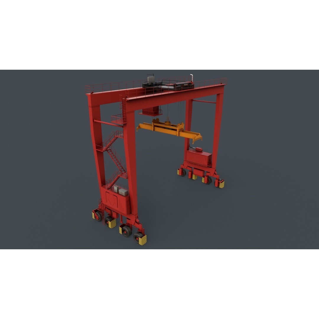 PBR Rubber Tyred Gantry Crane 3D Model – Low Poly Game Asset, FBX - View 6