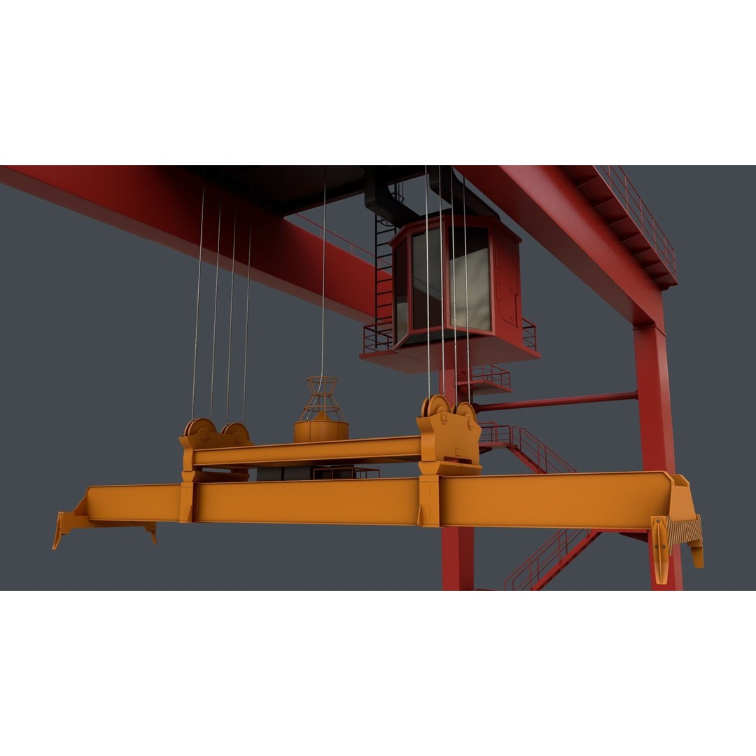 PBR Rubber Tyred Gantry Crane 3D Model – Low Poly Game Asset, FBX - View 7