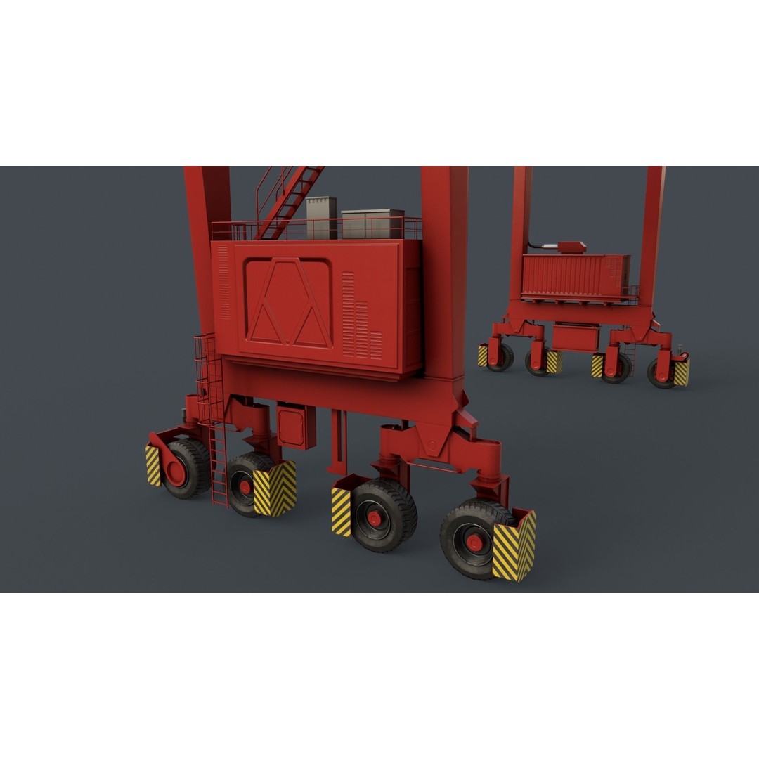 PBR Rubber Tyred Gantry Crane 3D Model – Low Poly Game Asset, FBX - View 8