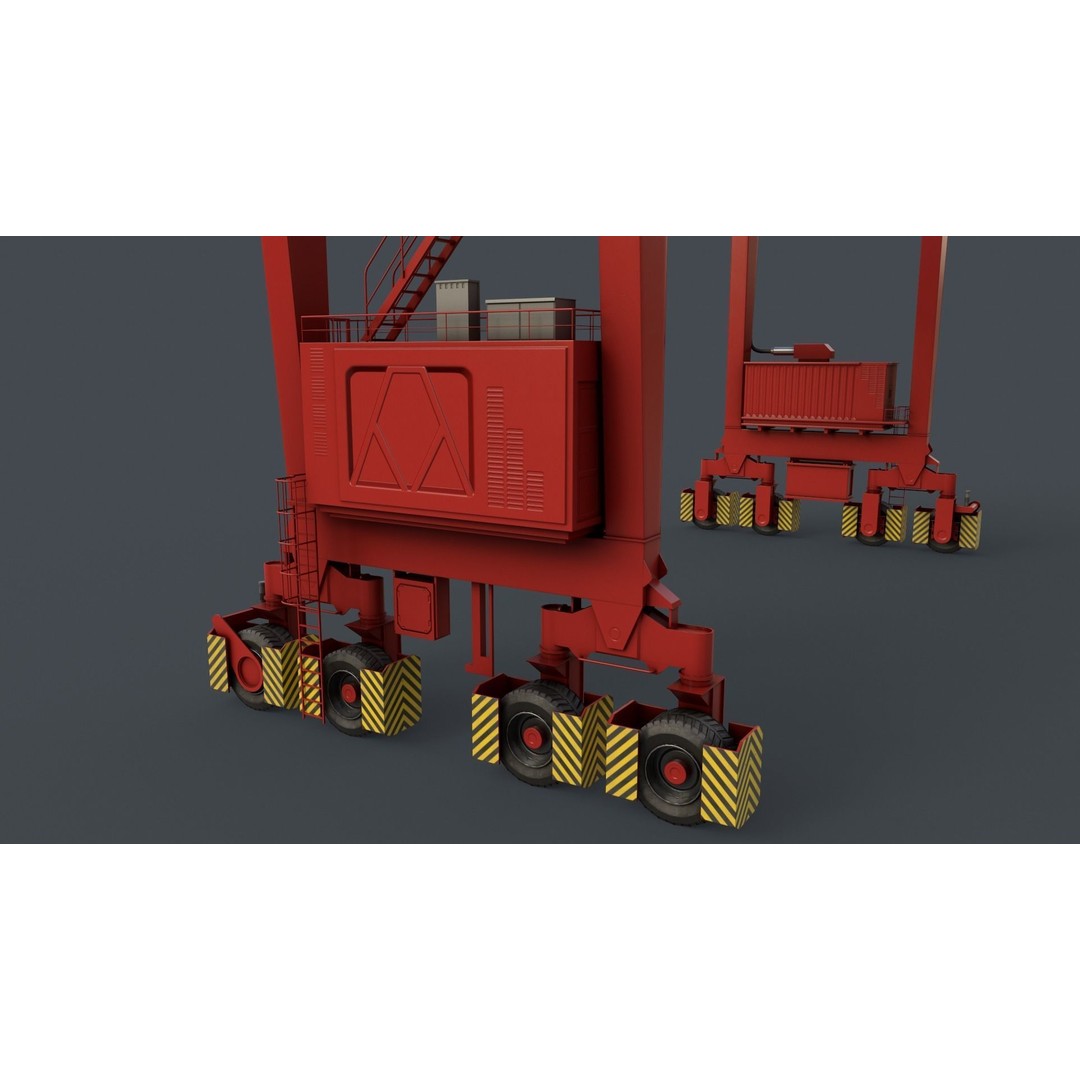 PBR Rubber Tyred Gantry Crane 3D Model – Low Poly Game Asset, FBX - View 9