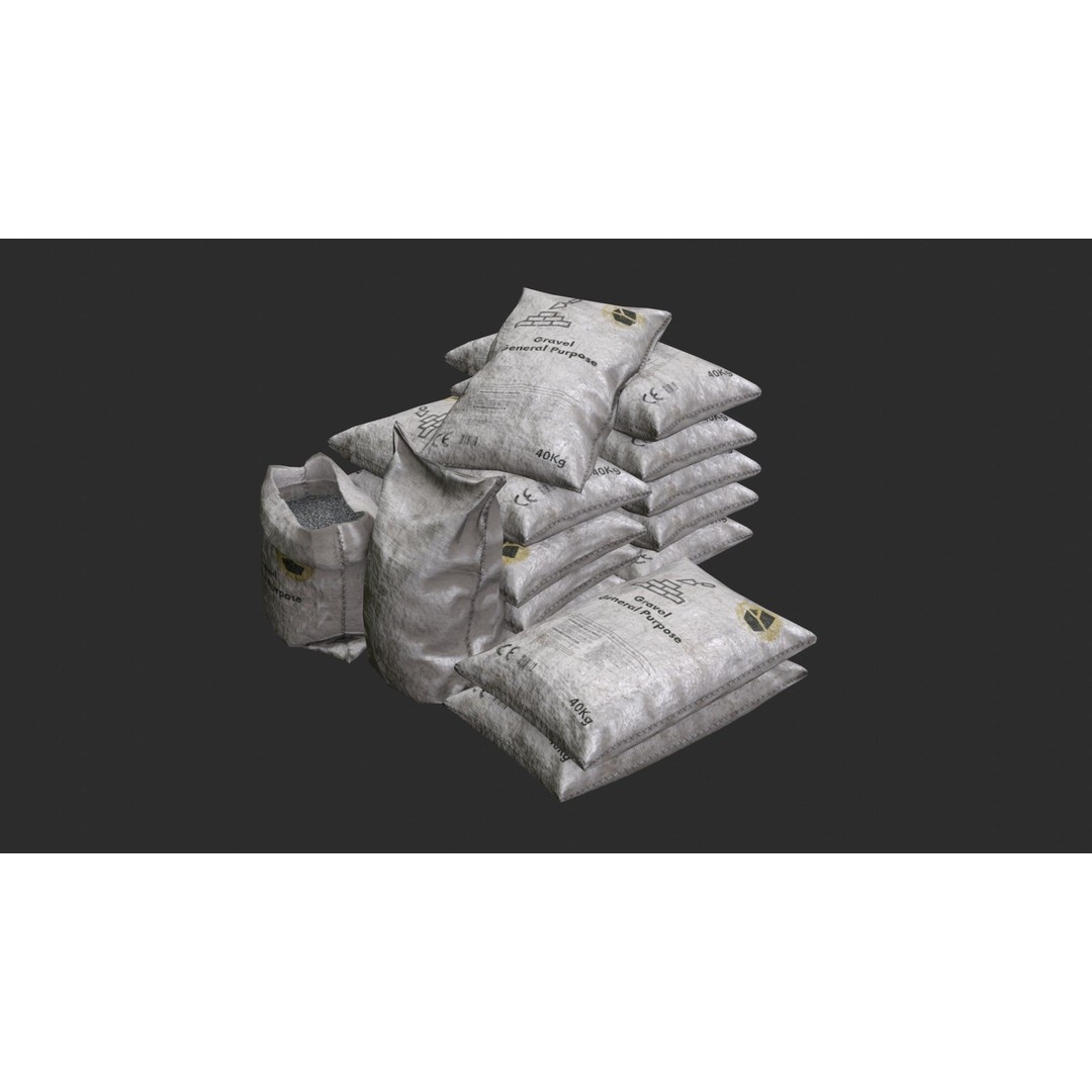 Gravel Bags 3D Model – Low Poly Game Asset, FBX, PBR Textures - View 10