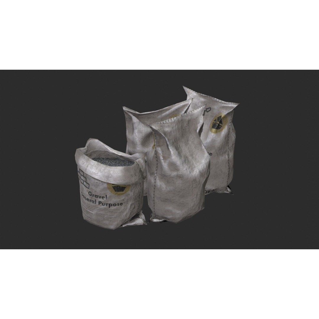Gravel Bags 3D Model – Low Poly Game Asset, FBX, PBR Textures - View 11