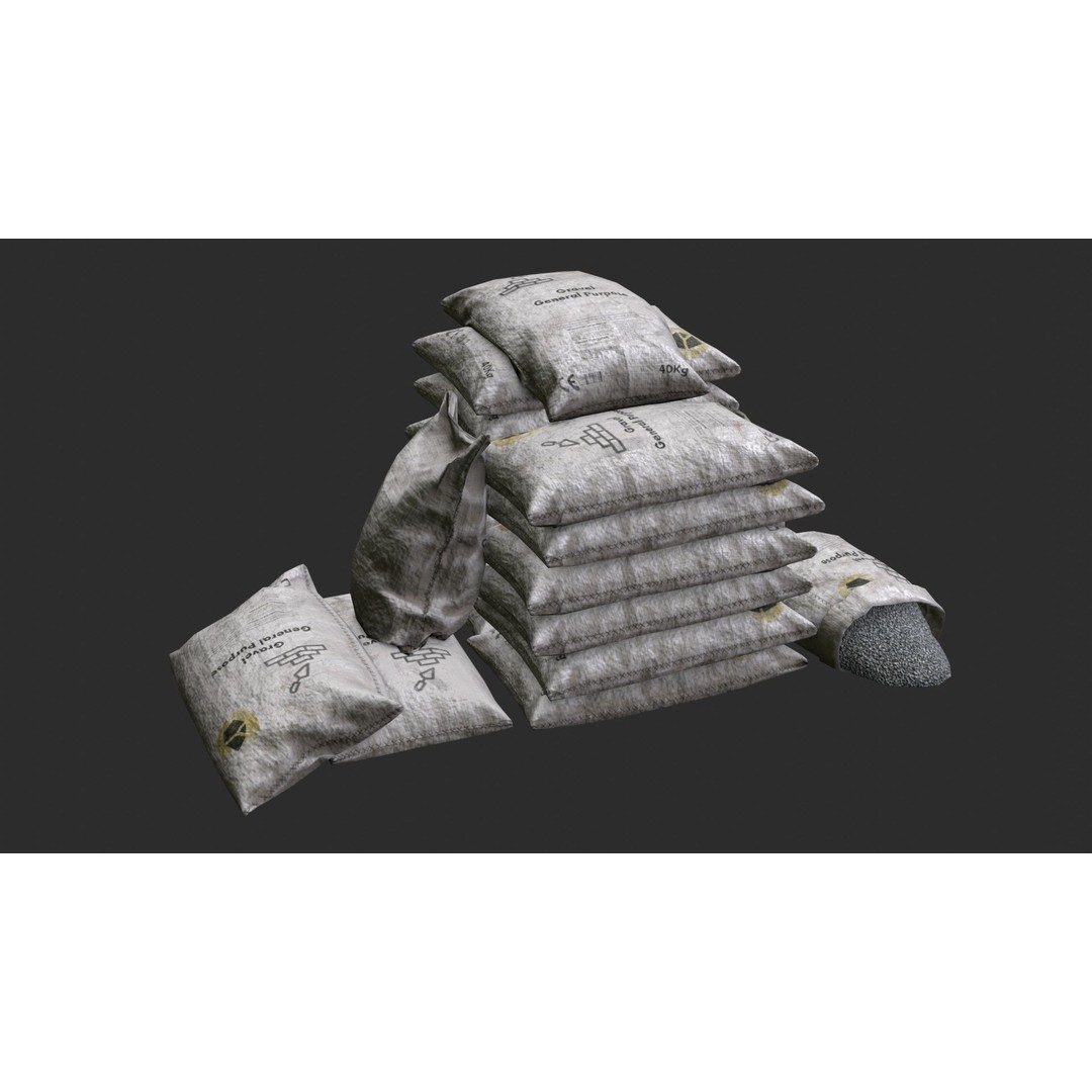 Gravel Bags 3D Model – Low Poly Game Asset, FBX, PBR Textures - View 13