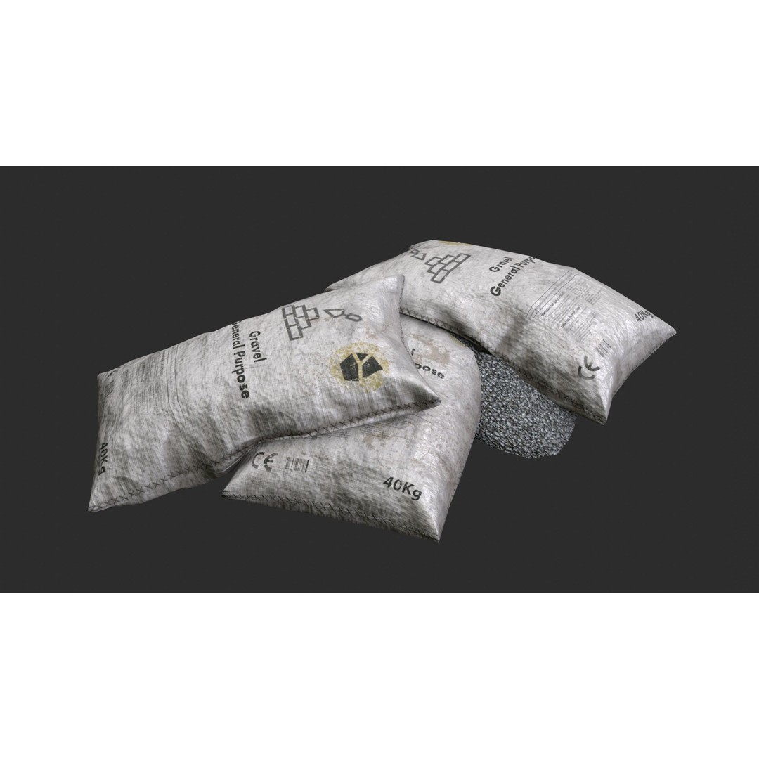 Gravel Bags 3D Model – Low Poly Game Asset, FBX, PBR Textures - View 14