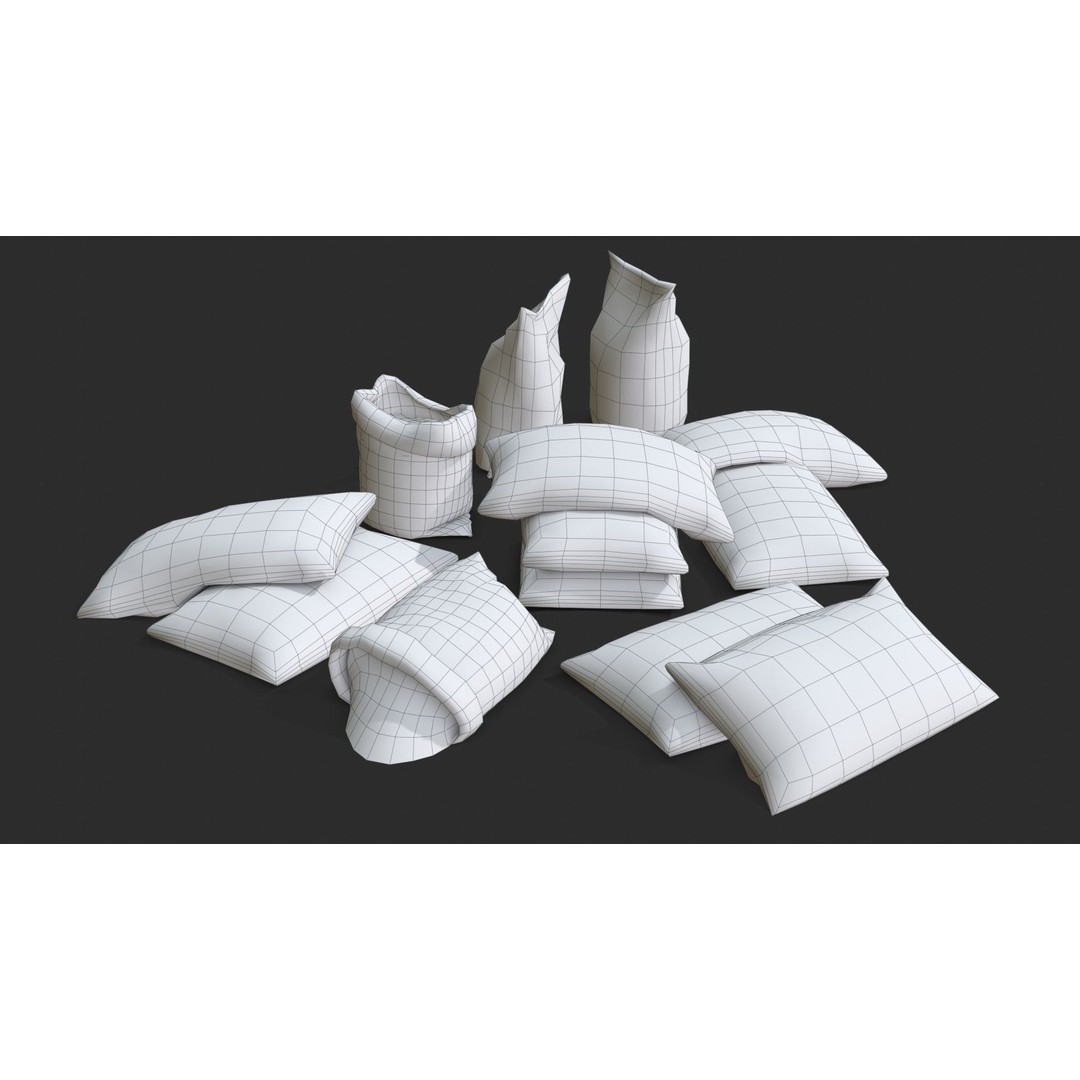 Gravel Bags 3D Model – Low Poly Game Asset, FBX, PBR Textures - View 15