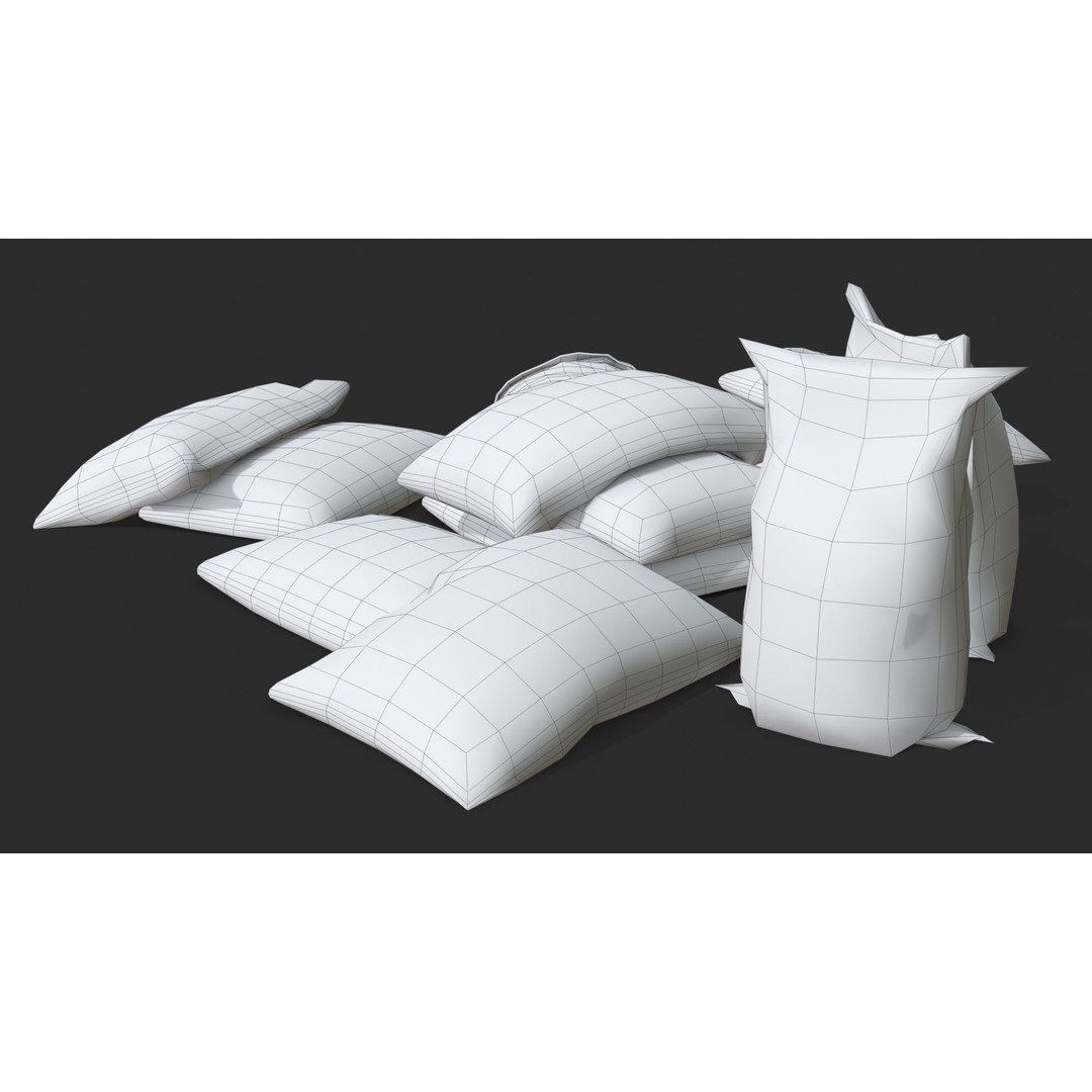 Gravel Bags 3D Model – Low Poly Game Asset, FBX, PBR Textures - View 17